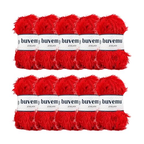 Eyelash Fun Fur Yarn for Crochet, Knitting, Bright Red, 10-Pack | 100% Polyester, 100 g (3.53 oz), 175 yd (160 m), Ideal for Amigurumi, Graduation Leis, Bags, Rugs, Scarves & Plush Toys - color: Bright Red, size: 10 Pack