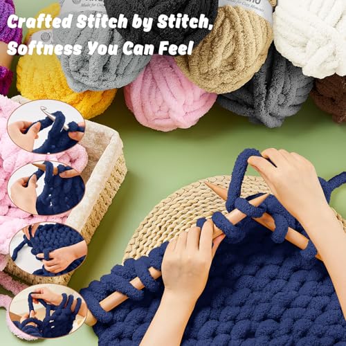 Inhand Chunky Chenille Yarn for Hand Knitting,Thick Bulky Blanket Yarn for Crocheting,Soft Fluffy Yarn for Crochet Birthday Gifts for Men/Women/Beginners,8 Pack (29.5Yds/8.4oz Each),Deep Navy - color: Deep Navy, size: 8 Pack
