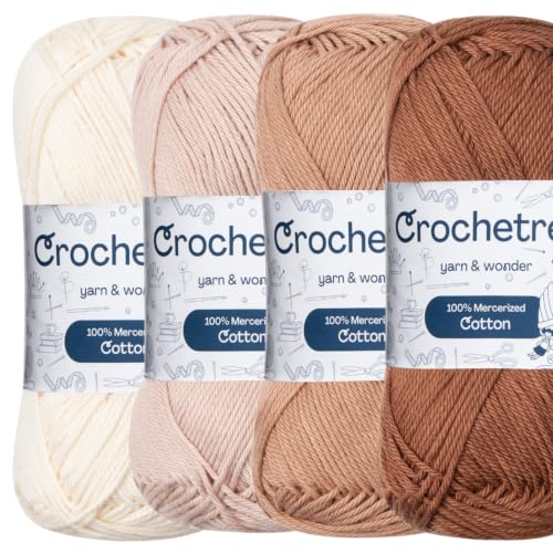 Premium Mercerized Cotton Yarn for Crochet & Knitting – Fingering Weight 4-Ply, 50g (1.76 oz) / 125 m (136 yds), High-Gloss, Anti-Splitting, Fade-Resistant Cotton (Pastel Earth) - color: Pastel Earth