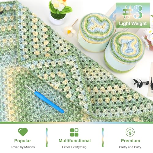 Aeelike Cake Yarn for Crocheting, Soft Ombre Crochet Yarn, Green Gradient | 6 PCS #3 Light weight 100g(3.52oz) 245m( 267yards), 60% Cotton Blend Gradient Yarn for Blanket Scarves DIY Crafts, Ideal Gift - color: Green Gradient, size: 6 pcs