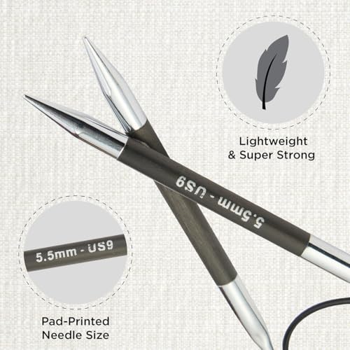 KnitPro Karbonz Fixed Circular Needle 32"(80cm) | US Size 9 (5.5mm) - size: US 9 (5.5mm)