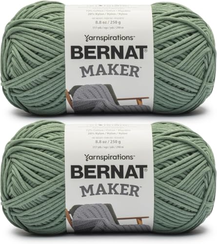 Bernat Maker Lichen Yarn of 250g/8.8oz - 72% Cotton 28% Nylon - #5 Bulky - 290m/317Yards - for Knitting, Crochet and Amigurumi (Pack of 24) - color: Lichen, size: 24 Pack