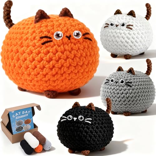 Joyclub Crochet Kit for Beginners 4 Cat Family with Video for Adults | Step-by-step video and 40% extra yarn support first projects for crochet starter; a amigurumi DIY gift for adult crafters - color: Crochet Cat