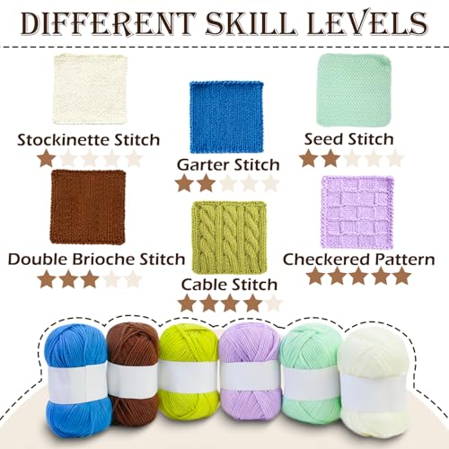 Lewhoo Knitting Kit for Beginners, 6 Patterns Dishcloth Learn to Knit Kit | Step-by-Step Instruction,Complete Knit Starter Kit -Including Yarn, Knitting Needle&Accessories