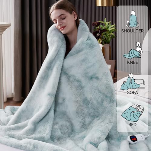 Guohaoi Heated Blanket, Soft Faux Rabbit Fur Electric Throw, 84"×90" | Electric Blanket with 10 Heating Levels 5 Setting Timer Auto Off, Cozy Warm Heating Blankets, Machine Washable, Blue - color: Blue, size: 84''*90''