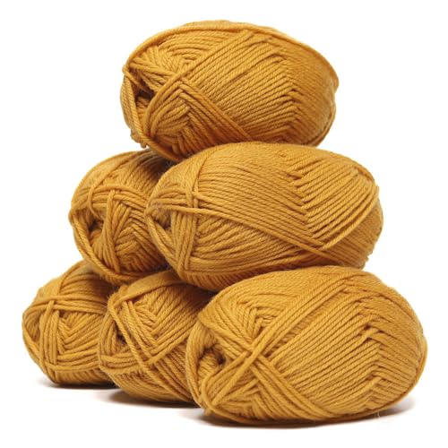 100% Superwash Wool Yarn 6 Skeins 300g DK Weight Knitting Crochet Gold | Sourced from Peru for breathable warmth and 654yd total length per 300g pack ideal for soft baby garments hats and sweaters - color: Gold