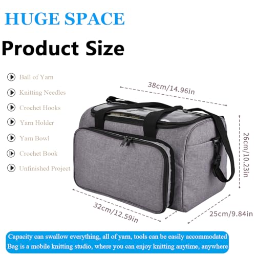 Weabetfu Large Crochet Bag Knitting Bags and Totes Organizer | Huge Yarn Bag Storage for Travel,Crochet Hooks,Knitting Needles Kit,Supplies,Yarn - Ideal Crochet & Knitting Gift(Grey) - color: Grey