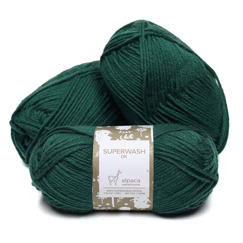 100% Superwash Wool Yarn 3 Skeins 150g DK Weight Knitting Crochet Green | Sourced from Peru for breathable warmth and 327yd total length per 150g pack ideal for soft baby garments hats and sweater - color: Green