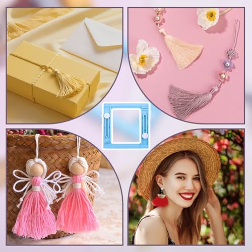 1 Pc Tassel Maker Square Adjustable Plastic Tassel Maker 3.54x3.5x0.67 Inch Portable Handmade Yarn Tassels Tool for Handmade Jewelry Home Decor Light Sky Blue