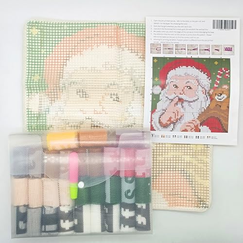 Howie's Latch Hook Kit, DIY Santa Clau Pillow Crochet Yarn Kits for Adults, Color Preprinted Pattern Embroidery Sofa Cushion Cover (Christmas-Santa Claus 3, 16.93 x 16.93 inch) - color: Christmas-Santa Claus 3