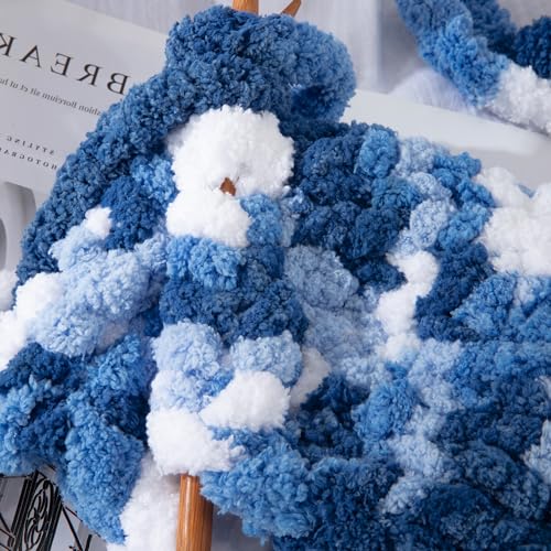 MABOZOO Tie Dye Chunky Yarn for Crocheting 8 Pack,Fluffy Jumbo Chenille Yarn,Soft Plush Yarn Bulky,Giant Thick Fuzzy Yarn for Hand Knitting or Arm Knitting,Blue Gradient(26 yds,8 oz Each Skein) - color: Blue Gradient