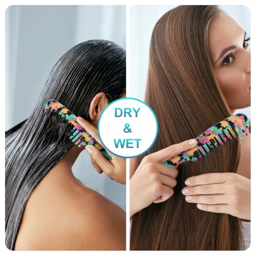 Large Wide Tooth Hair Comb Tortoise Shell Comb for Thick Curly Hair | Cellulose Acetate Hair Detangling Comb Round Tooth for Women Men or Kids, Anti-Static Wet or Dry, Teal - color: Teal