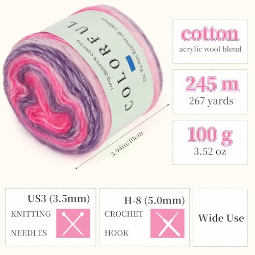 Aeelike Cake Yarn for Crocheting, Soft Ombre Crochet Yarn, Lotus Purple | 3 PCS #3 Light weight 100g(3.52oz) 245m( 267yards), 60% Cotton Blend Gradient Yarn for Blanket Scarves DIY Crafts, Ideal Gift - color: Lotus Purple Gradient, size: 3 pcs