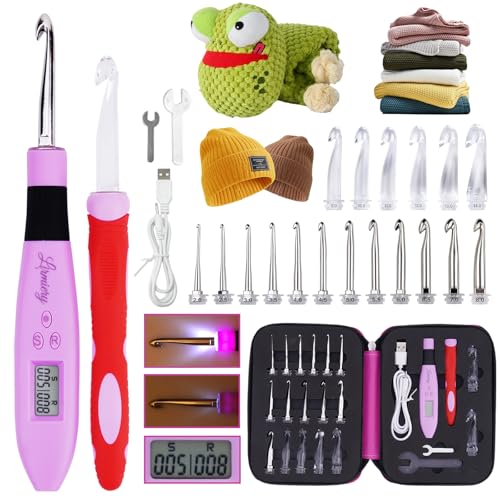 18 Size Counting Crochet Hooks Set Digital with Light up Crochet Hooks Set Ergonomic Soft Grip,Lighted Crochet Hook for Stitch & Row Counting - size: 18size