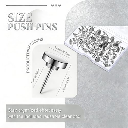 Silver Heavy Duty Thumb Tacks, Push Pins for Upholstery and Carpets, Decorative Flat Tacks for Wood, Fabric, and More, 50 Pcs - color: Silver