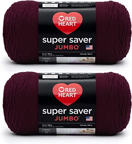 Red Heart Super Saver Jumbo Yarn for Crocheting, Claret, 2-Pack - color: Claret, size: 2-Pack