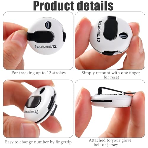 Frienda Golf Score Counter with One Touch Reset | Clip-on Golf Stroke Counter for Women and Men, One-press Reset Counts to 12, Attaches to Glove Collar Belt, Mini Scorekeeper - color: White