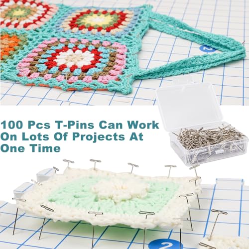 Svartur Interlocking Blocking Mat for Knitting and Crochet Projects, 9 Pack Knitting Blocking Mats with Blocking Comb Pins, T-pins, Crochet Blocking Board, Knitting Mat with Grid Line, Storage Bag - color: White-9Pack