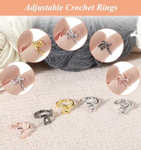 10Pcs Crochet Rings for Tension, 4 Colors Adjustable Yarn Tension Ring Cat Ear Design for Precise Control (Black/Gold/Silver/Rose Gold)