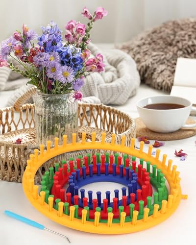 Aeelike 2 PCS Round Knitting Loom for Hat Socks DIY Crafts, 5.5inch | Round Knitting Loom Kit with Removable Pegs, Beginners Knitting Kit for Hats Socks Scarves DIY Crafts, Idel Gift - color: Blue-5.5inch, size: 2pcs