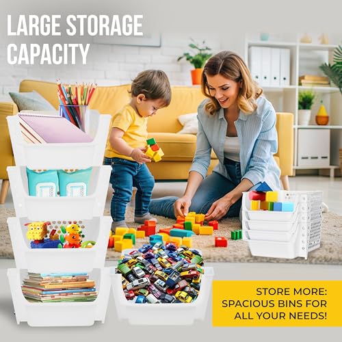 Skywin Stackable Storage Bins Open Front for Pantry Storage, 4 Pack - White | Sturdy Plastic, Easy Stacking, Breathable & Open Front Design, Pantry Storage for Snacks, Toiletries, and Small Essentials - color: White