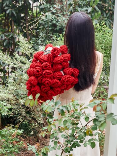 vctops Flower Bouquet Knitted Throw Blanket, Cute Roses Bouquets Handmade Crochet Round Blankets, Red Roses Soft Small Throws Gifts for Girls, Women, Wife (Red,Diameter 43") - color: Red, size: Kids,Diameter 43"