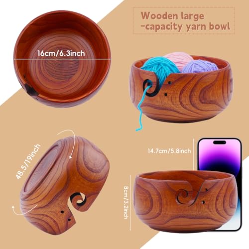 Weabetfu Wooden Yarn Bowl Handmade Rosewood Knitting Bowls for Crocheting | Knitting Yarn Bowl with Spiral Groove and Holes,6" x 3" Premium Yarn Bowls,Crochet Bowl for Mother's Day and Christmas Gift - size: 6.3inch
