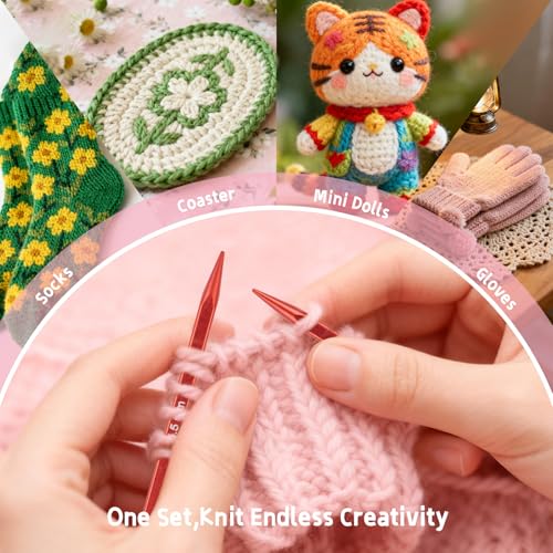 Hobekoee Short Interchangeable Knitting Needles Set | 9 Pairs Square Circular Knitting Needles with Case ,Cubic Metal Knitting Needle,3.5mm-8.0mm - color: Red