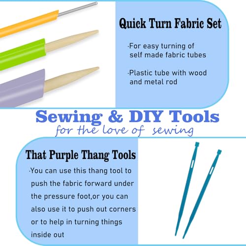 YEQIN 8pcs Quick Turn Fabric & that Purple Thang Sewing Tools Set - Assorted Sizes Tube Turners & that Purple Thang Tools for Sewing Craft DIY Projects Tools