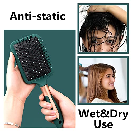 4 Pcs Hair Brush Set,Anti Static Massage Oval Comb,Detangling Brush Round Hair Brush Vent Hair Brush,Flexible Soft Pin Bristles for Long Thick Curly Wavy Dry Damaged Hair - color: Blackish Green