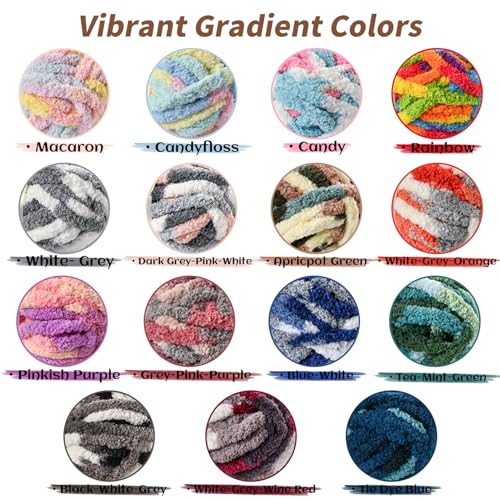 10 Pack Jumbo Chunky Yarn for Hand Knitting, Fluffy Variegated Chunky Chenille Yarn for Crocheting, 240yds/70.5oz Super Bulky Soft Crochet Baby Blanket Yarn(Grey-Pink-Purple) - color: Grey-Pink-Purple