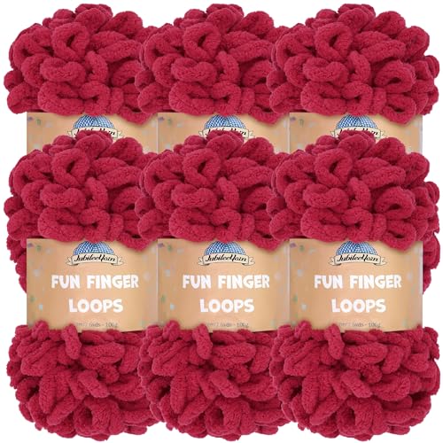JubileeYarn Fun Finger Loops Yarn - Jumbo Polyester - 100g/Skein - Sangre - 6 Skeins - color: 042 Sangre