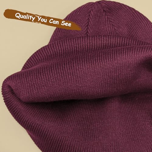100% Cotton Beanie Hat Winter Hats Women Men Warm Knit Beanies | Double Layer Warmth ,Ultra-Soft Itch-Free Pure Cotton Knitted, Cuffed & Uncuffed Fisherman Slouchy Skull Cap for Womens Mens - color: 1pcs Wine Red
