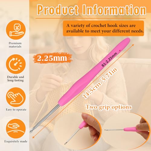 SHWAKK Crochet Hook, 2.25 mm Ergonomic Crochet Hooks for Arthritic Hands | Crochet Needles, Knitting Needles with Soft Handle Beginners and Experienced Hobbyists - size: 2.25mm
