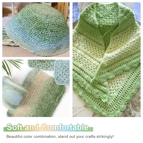 Aeelike Cake Yarn for Crocheting, Soft Ombre Crochet Yarn, Green Gradient | 3 PCS #3 Light weight 100g(3.52oz) 245m( 267yards), 60% Cotton Blend Gradient Yarn for Blanket Scarves DIY Crafts, Ideal Gift - color: Green Gradient, size: 3 pcs