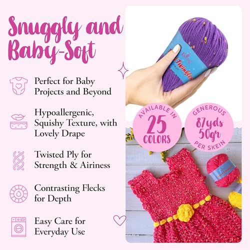 Tweed Twinkles Soft Baby Yarn DK Acrylic, 8-Pack (696Yds/400G), Cyan Blue | Acrylic Baby Blanket Knitting Yarn with Free Patterns - Size 3 DK Light Worsted Weight Yarn for Crocheting with Flecks - color: Cyan Blue, size: Pack of 8