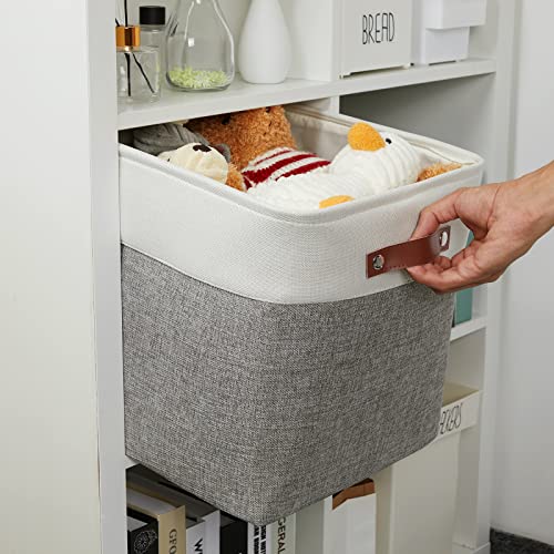 DULLEMELO 13 inch Fabric Storage Cubes 4 Pack Foldable Baskets/Bins for Home Office Organizer Closet, Shelves, Toy, Nursery - color: White&Grey, size: Cube/4P-13"x13"x13"