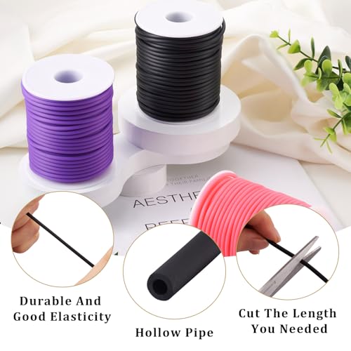 Beadthoven 3mm Hollow Pipe Rubber Tube Cords, 27Yards Barber Cord for Knitting Stitch Holder, Tubing Rubber Cord with Spool for Bracelet Jewelry Making DIY Crafts 1.5mm Hole - Black - color: Black, size: 3mm