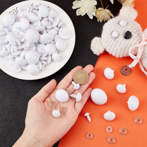 PH PandaHall 272pcs White Eyes Safety Eyes, 10 Sizes Crochet Eyes Craft Eyes Stuffed Animal Eyes with Washers for Amigurumi Puppet Teddy Bear Crochet Big Plush Animals Needle Felting Crafts,16~26.5mm