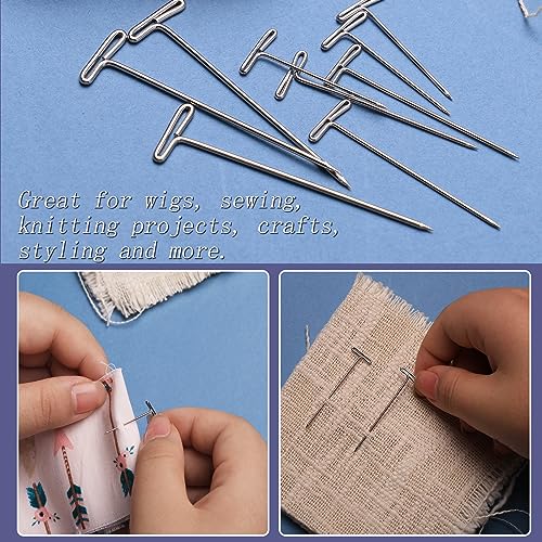 QMNNMA T Pins, 100 Pack 1 inch T Push Pins for Blocking Crochet with Box | T Pins for Sewing, Wig Pins Stainless Steel Push Pin Kit for Mannequin Head, Sewing, Crocheting and Modelling - size: 1 Inch