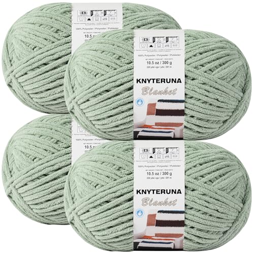 #6 Super Bulky Blanket Yarn for Crocheting - 4 Skeins(Each 10.5oz/300g, 220yds/201m), Chunky Chenille Thick Plush Big Soft Yarn for Crocheting Knitting Blankets, Sage Green - color: Sage Green