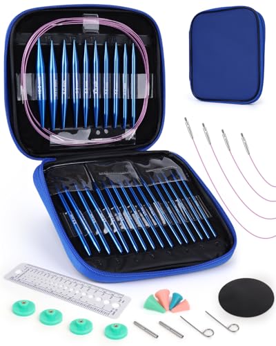 Aeelike 13 Pair Interchangeable Circular Knitting Needles 3-10 mm, Blue | Aluminum Interchangeable Knitting Needles with 4 Cables, Smooth Complete Needles Set for Socks Blankets Sweaters, Ideal Gift - color: Dark Blue