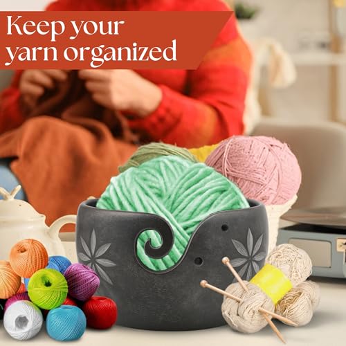 Premium Solid Dark HardWood Crafted Wooden Portable Antique Yarn Bowl Holder for Knitting Crochet - Christmas Gift Set (Purple, 7" x 7" x 4") - color: Purple, size: 7" x 7" x 4"