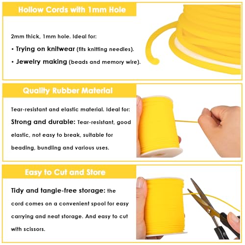Knitting Barber Cords 54 Yards 2mm Golden Yellow Rubber Tube with 1mm Hole | Tubing Knitting Barber Cord Hollow Rubber Pipe with Spool for Knitting Projects Jewelry Making and Bead Creations - color: Golden