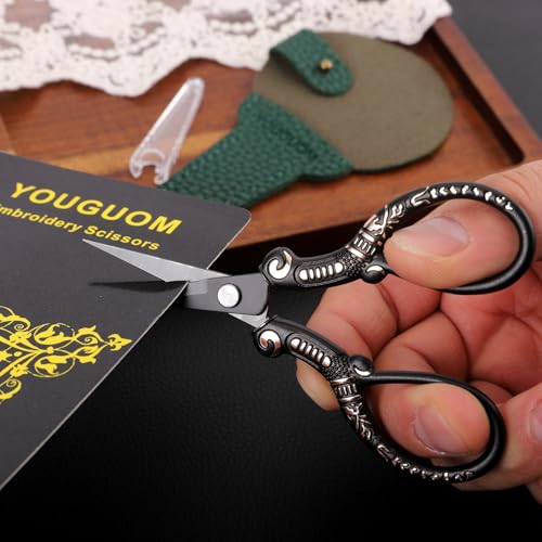 YOUGUOM Small Crochet Scissors, Mini Sewing Shears with Cover | Sharp Tip for Craft Embroidery Needlework Quilting Knitting Cross Stitch Thread Yarn Paper Fabric Detail Cutting, Black - color: Black