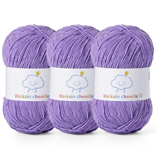 Fluffy Chenille Yarn for Crocheting，Baby Yarn for Crocheting Soft，3 Pack of 100g/3.5oz Velvet Amigurumi Yarn ，Fingering Weight Yarns for Crocheting Baby Blankets、DIY Craft.(3 Purple) - color: 3 Purple