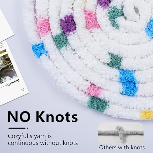 Cozyful Chunky Yarn for Hand Knitting - #10 Chunky Chenille Blanket Yarn, Jumbo Big Thick Chunky Yarns for Crocheting, Tie Dye Bulky Knit Yarns, 8 Skein (20 yds 8 oz Each Skein), Rainbow & White - color: Rainbow & White