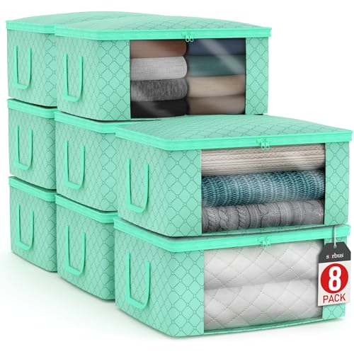 Sorbus Medium Clothes Storage Bags - Foldable Blanket Storage Bins for Organizing Bedroom, Closet, Clothing, Comforter, Organization with Clear Window, Lids and Carry Handles - Set of 8 - color: Teal, size: 8 Pack Large
