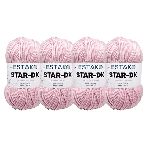 Estako Star-DK Soft Yarn for Crocheting, DK Weight 3, 4-Pack, Powder | 75% acrylic 25% wool, 4 skeins, 400 g, 1224 yds, amigurumi, granny squares, socks, beanies, mittens, plush toys - color: 30699 - Powder, size: Pack of Four