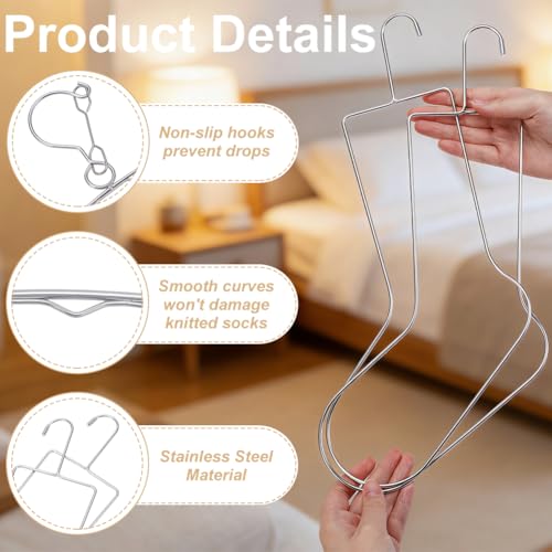 UNICRAFTALE 7Pcs 4 Styles Sock Blockers and Laundry Dryings Hanger Rack Stainless Steel Socks Drying Hanger Knitting Metal Sock Shapers for Fast Drying and Displaying Hand Knitted and Crochet Socks - size: 39.6/41/42.8cm Long